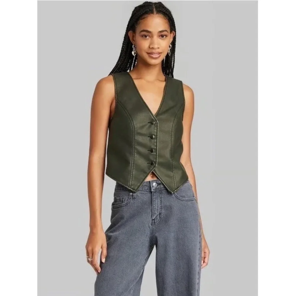 Wild Fable Black Faux Leather Vest NWT - XS